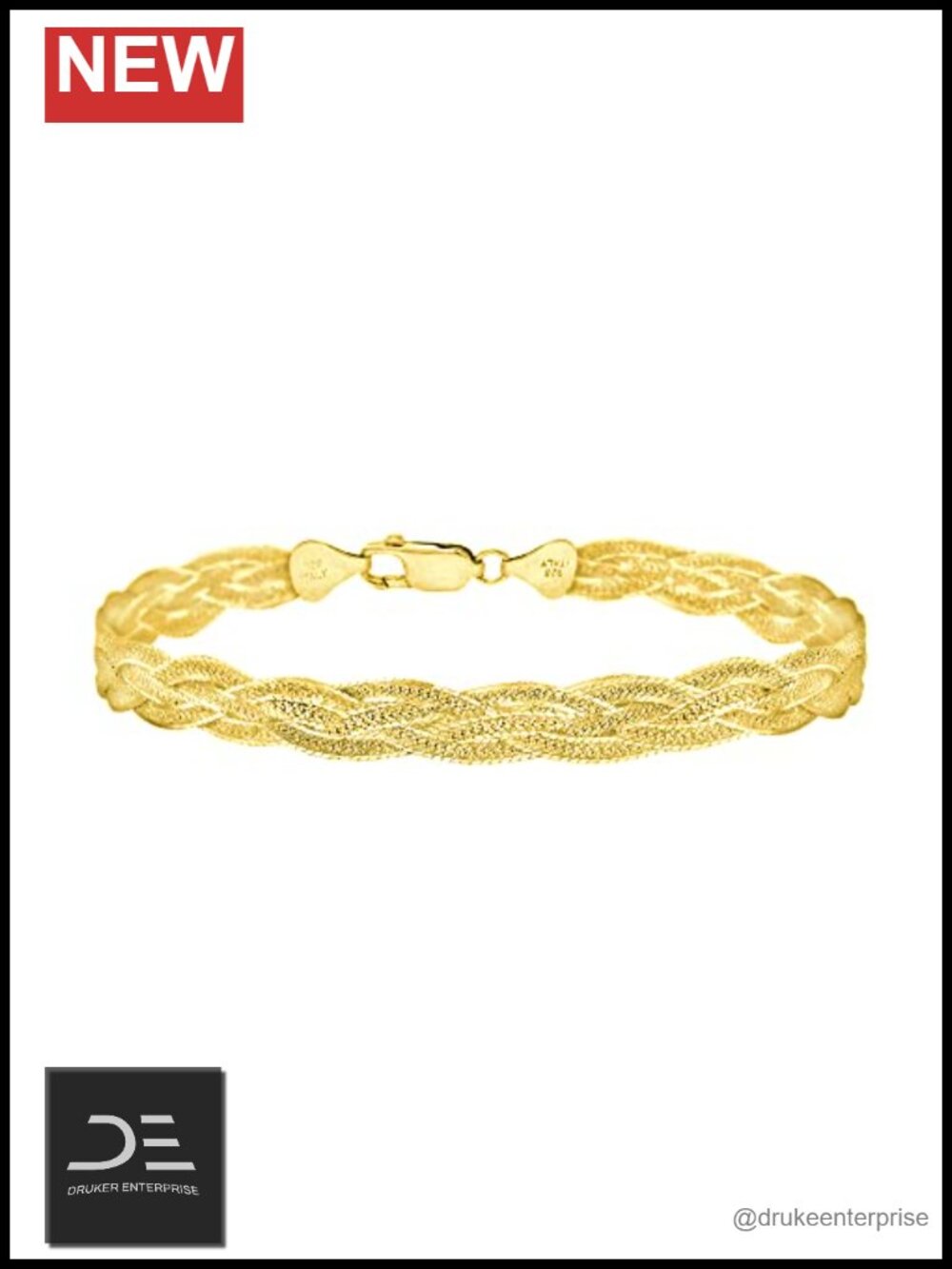 925 Sterling Silver 18K Gold Plated Herringbone Bracelet Italy